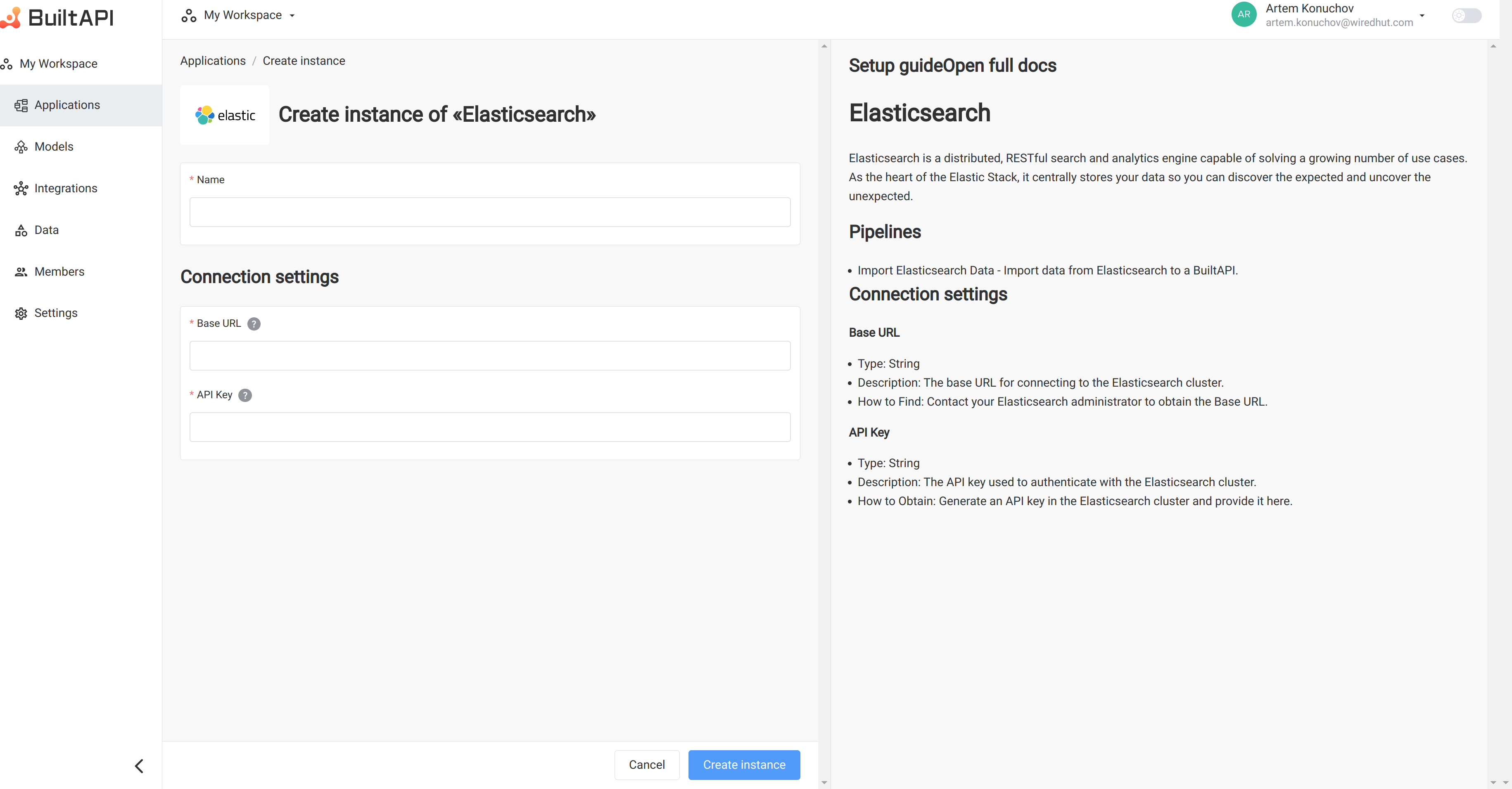 create application instance