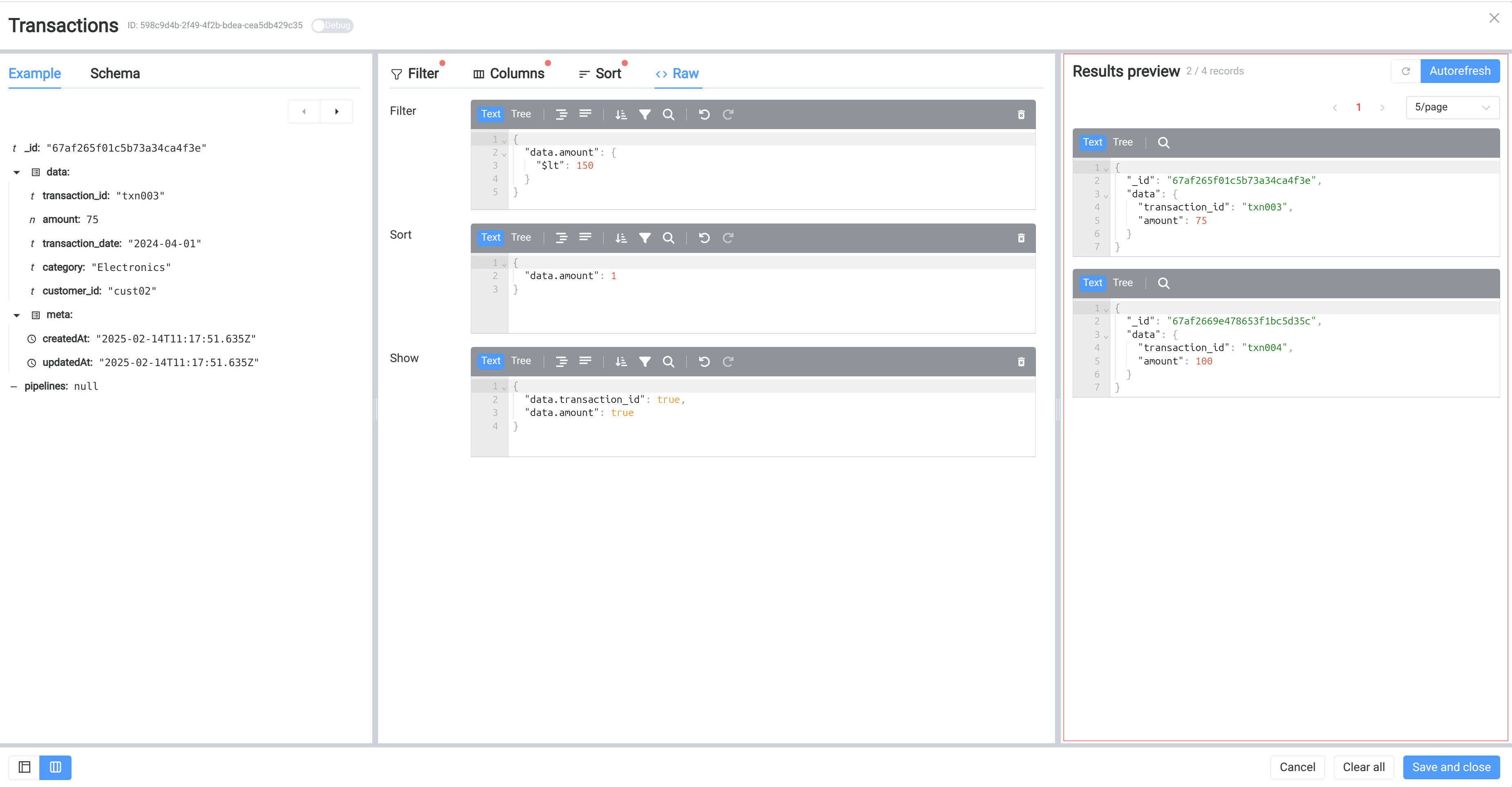 query builder results preview