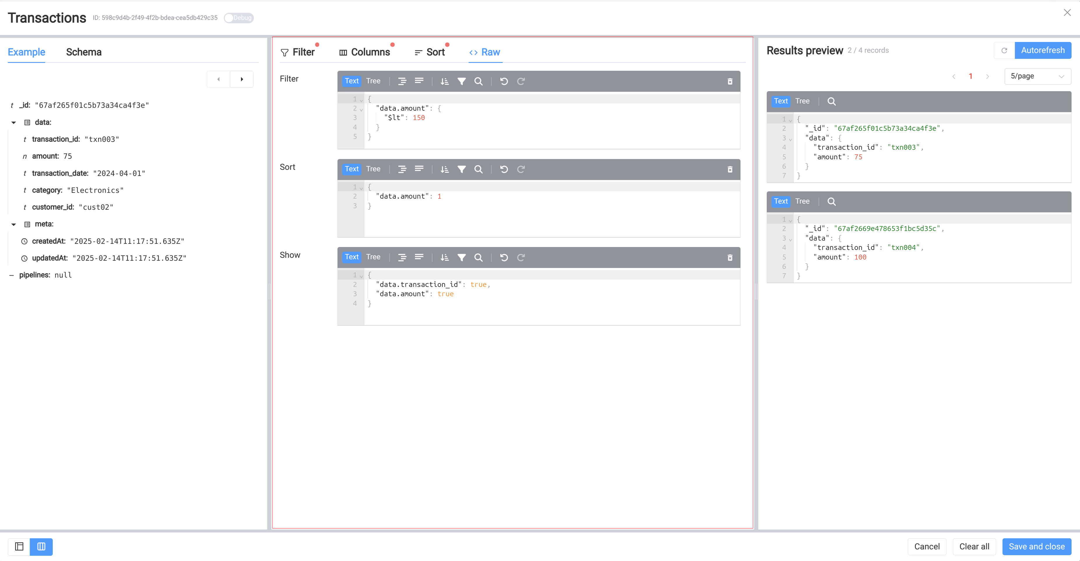 raw query editor